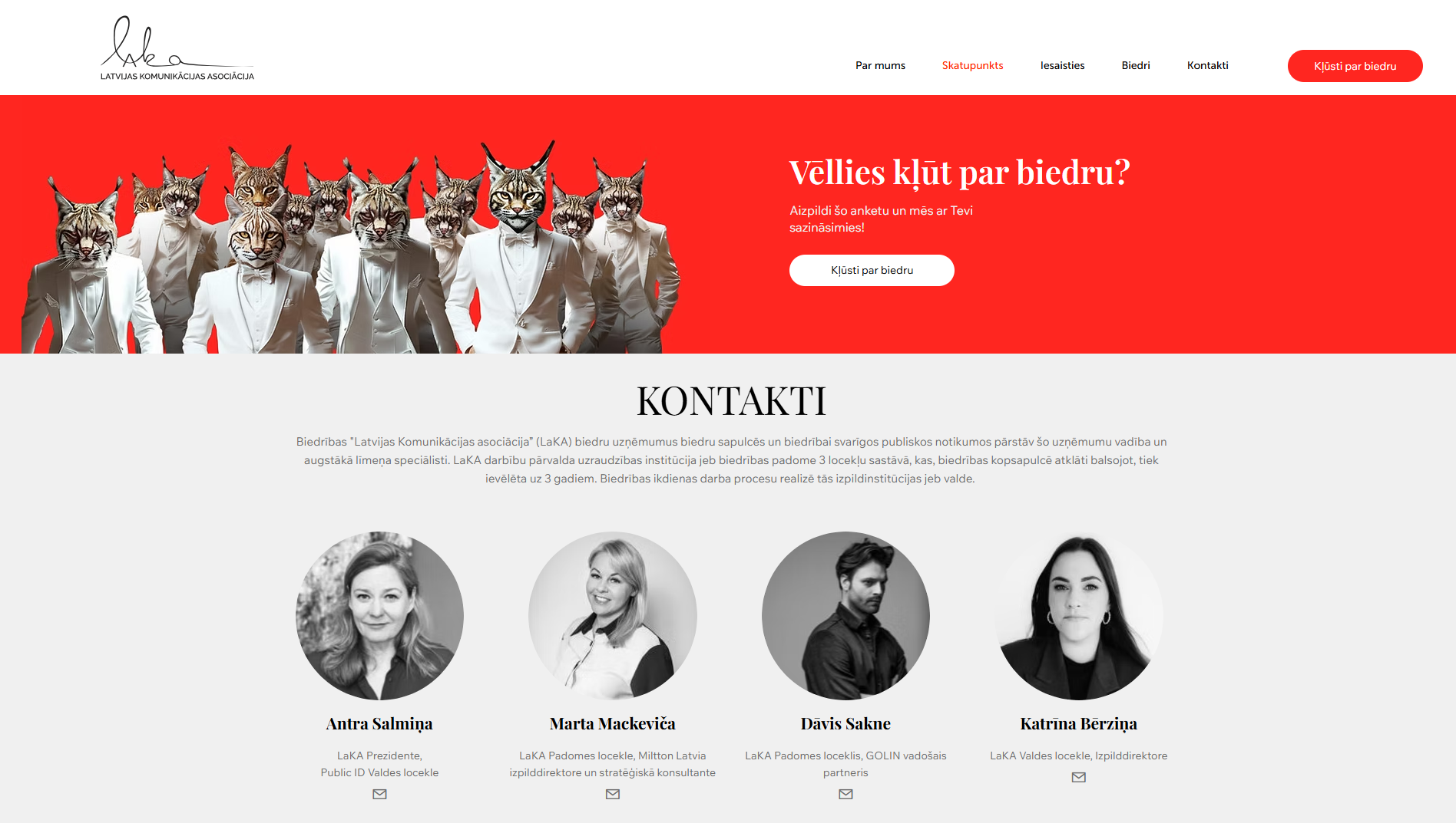LAKA contacts desktop page